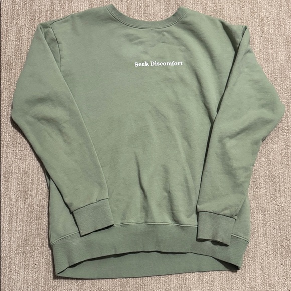 Seek Discomfort Women’s S Sage Green Crewneck Sweatshirt Organic Cotton Pullover - Picture 2 of 10